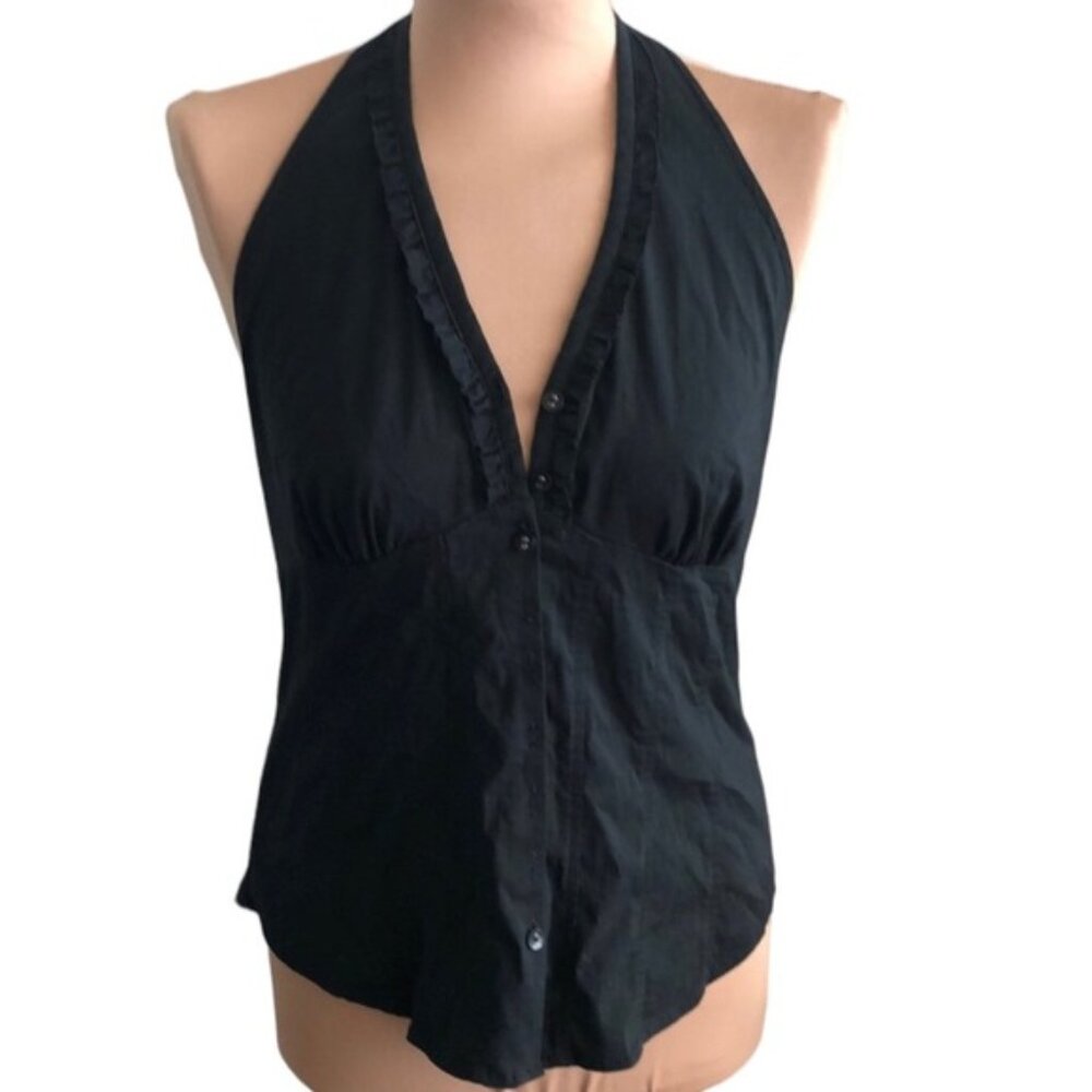 Express Design Studio Black Halter Ribbed Top Blouse Woman's Open Back Sz.M